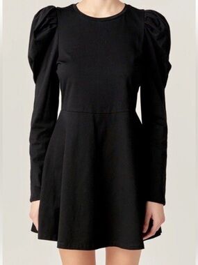 English Factory NWT Black Puff-Sleeve Mini Dress